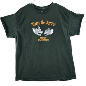 Tom and Jerry Best Buddies T Shirt Men's XL Green Cartoon Graphic Tee